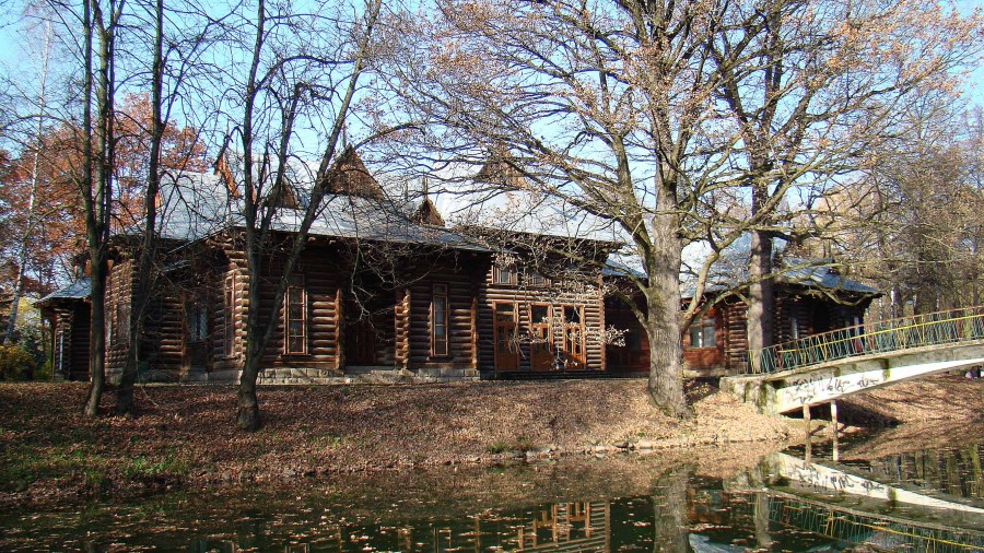 Деревяний будиночок в міському парку